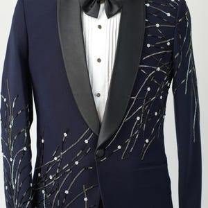 Men&#39;s Blue Customized Blazer Bead Embellished Men Blue Wedding Blazer for Men Cocktail Attire Groom&#39;s Wedding Blazer Groomsmen Blazer Outfit