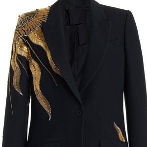 Men Black Custom Blazer Gold Embellished Wedding Blazer Outfits Groom Cocktail Attire Groomsmen Outfit Blazer Dress Black Prom Party Outfit