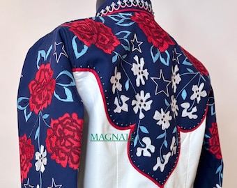 Women Customized White Shirt Floral Embroidered Country Western Outfit Country Music Cowgirl Outfits Retro Theme Shirts  Cowboy Rodeo Shirts