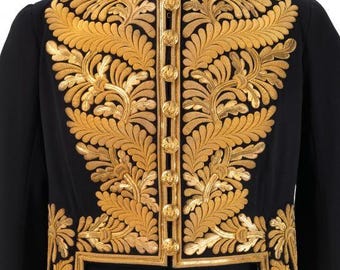 Men Bespoke Black 2 Piece Historic Suit Gold Embroidered Rococo Wedding Suit Masquerade Theatre Costume Mardi Gras Outfits Carnival Costumes