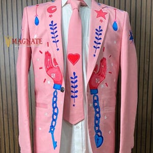 Men&#39;s Bespoke Peach 2 Piece Suits Heart Embroidered Country Western Suits Cocktail Attire Wedding Groom Suit Vintage Cowboy Wedding Suits