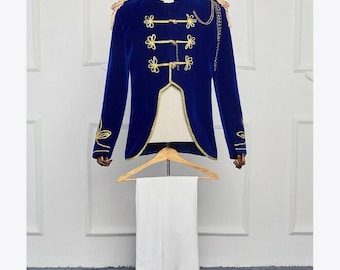 Maßgeschneiderter blauer Samtanzug für Herren, 2-teilig, Theaterkostüm des 18. Jahrhunderts, Karnevalskostüm