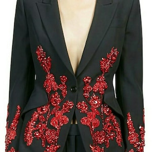 Women&#39;s Custom Black Blazer Red Embellished Wedding Blazers for Women Bridal Outfits Bridesmaid Blazer Cocktail Attire Prom Party Outfits