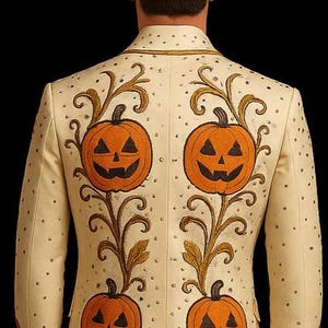 Men Customized Ivory 3 Piece Pumpkin Embroidered Country Western Suit Grooms Suits Western Style Suits Cowboy Party Attire Halloween Costume