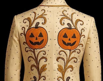 Ivoor herenpak, op maat gemaakt, 3-delig, met pompoenborduurwerk, westernkostuum voor Halloween