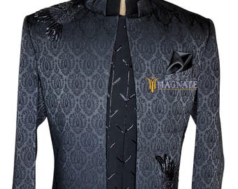 Herren Schwarz Individueller 3Pc Anzug Verschönerte Afrikanische Outfit Bräutigam Kleidung