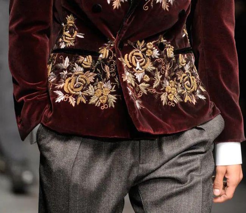 Velour Men'S Blazer Jacket Burgundy ~ Maroon ~ Wine Color Luxurious Velvet Highlights main image 0