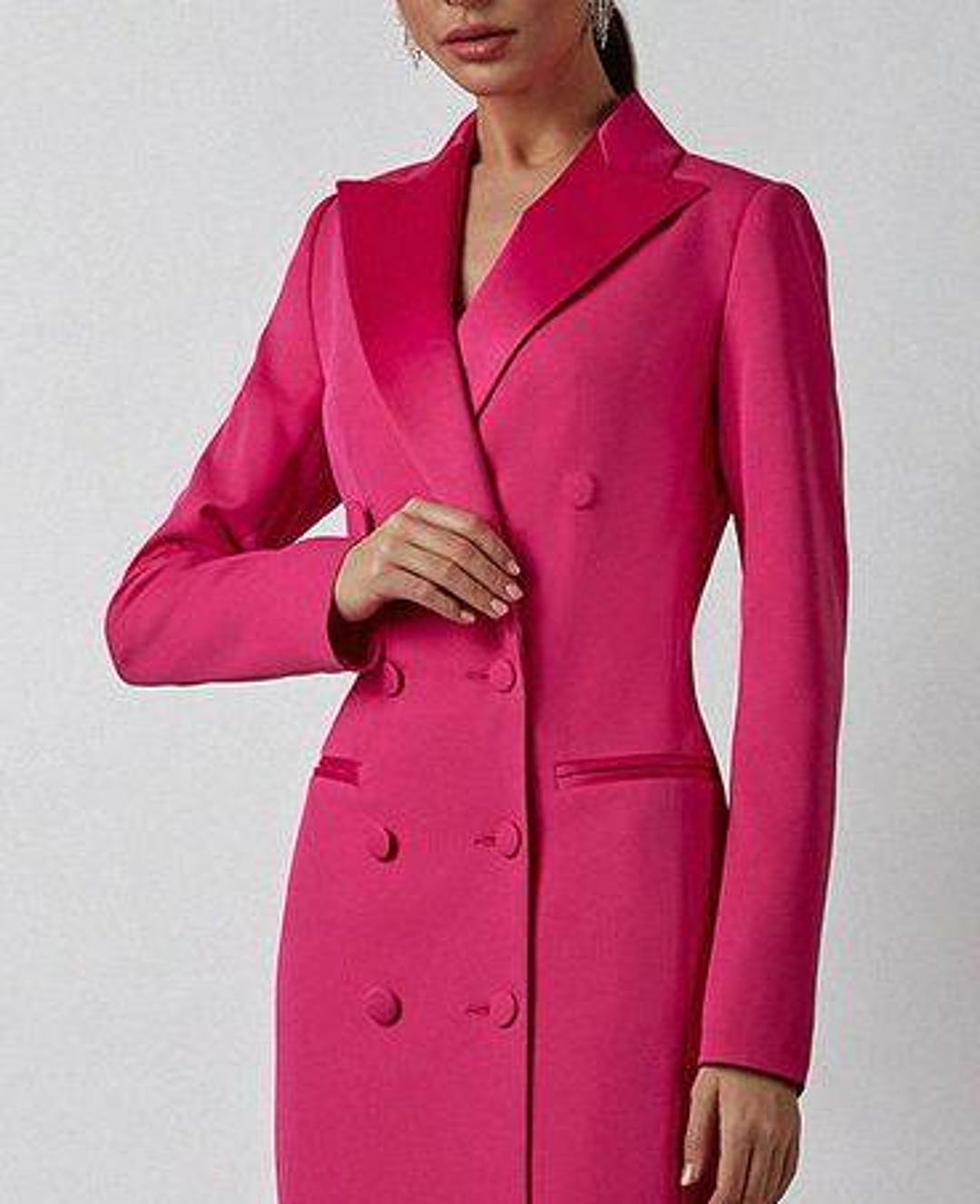 pink double breasted dress Pink Double-Breasted Blazer Dress