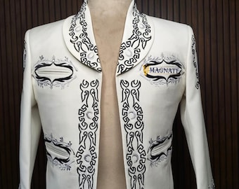 Men Customized vory Mariachi Charro Jacket Black Embroidered Mexican Attire
