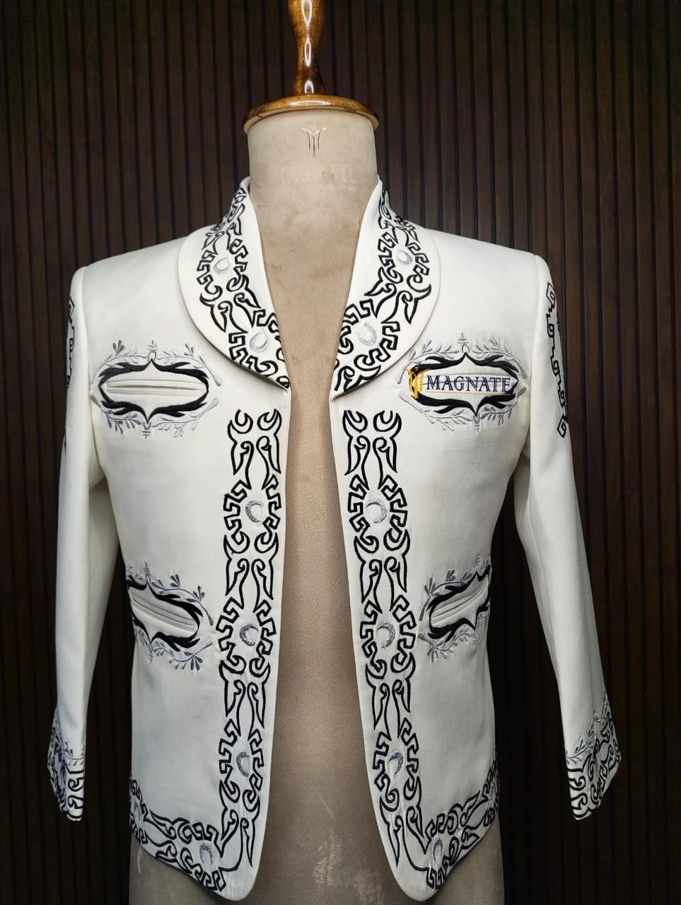 Men Customized Vory Mariachi Charro Jacket Black Embroidered