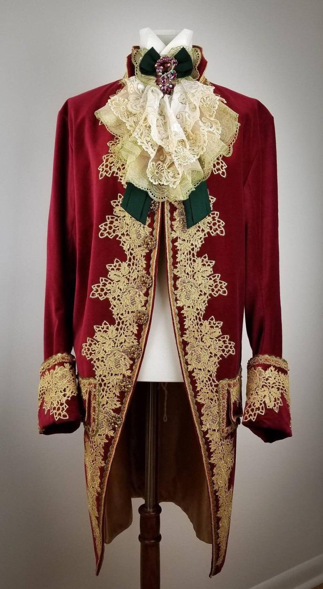 Red Rococo Men's Customized Red Rococo Jacket Golden Embroidered Rococo Styled ...