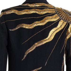 Men Black Custom Blazer Gold Embellished Wedding Blazer Outfits Groom Cocktail Attire Groomsmen Outfit Blazer Dress Black Prom Party Outfit