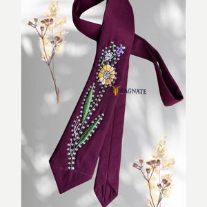 Pack of 2 Men Wine Country Western Ties Country Styled Accessories for Men Floral Themed Embroidery with Rhinestones Necktie for Wedding