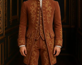 Herren Samt Rokoko 3Pc Anzug individuell bestickt 18th Century Vintage Outfit
