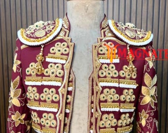 Men Customize 3PC Matador Suit Gold Embroidered Spanish Bull fighting Attire Spanish Wedding Suits Red Traditional Vintage Spanish Suits
