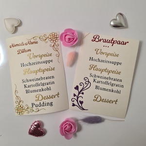 Personalisierte Menükarten zur Hochzeit Konfirmation Kommunion & mehr