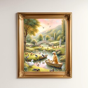 Nursery Art Print, Puppy Watercolor Print, Grand Millennial, Kids Fishing Playroom, Living Room Print, Mallard Duck, Aesthetic Nature Art