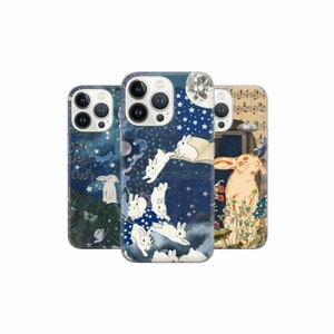 Custodia per telefono Rabbit Night Y2K Bunny Moonlight Cover per iPhone 16 15Pro, 14, 13, 12, 11, Google Pixel 9, 8, 7A, 6A, Samsung Galaxy S24 Ultra,
