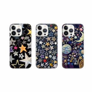 Étui pour téléphone collage étoiles Y2K Twinkle night Cover pour iPhone 16 Pro, 15, 14, 13, 12, 11, Google Pixel 9, 8, 7A, 6A, Samsung Galaxy S24 Ultra,