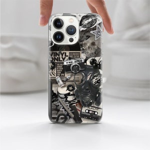 Funda de teléfono con collage grunge con estrellas Y2k para iPhone 16 Pro, 15, 14, 13, 12, 11, Google Pixel 9 Pro, 8, 7A, Samsung Galaxy S24 fe, A16,