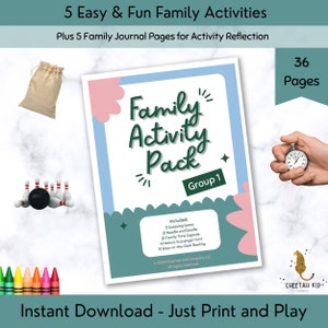 Familiespel-avondset met 5 afdrukbare activiteiten | Gedeelde familie-ervaringen en tijd voor het gezin | Familie kerstcadeau van de tijd | Digitale download