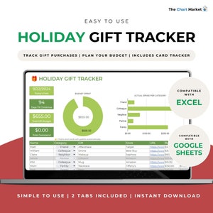 Christmas Gift Tracker Google Sheets, Holiday Card Planner Excel Template, Budget Expense Spreadsheet, Present Spending, Instant Download