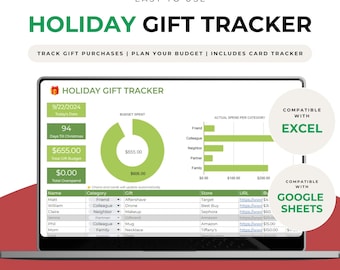 Christmas Gift Tracker Google Sheets, Holiday Card Planner Excel Template, Budget Expense Spreadsheet, Present Spending, Instant Download
