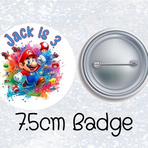 Personalised Birthday Badge/ Mario /Birthday Girl Boy/ Birthday Party Badge/Birthday Button