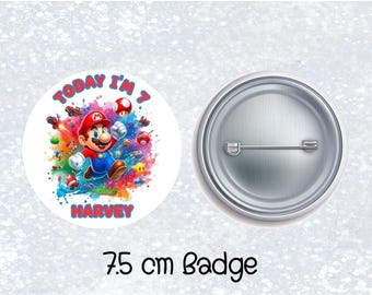 Personalised Birthday Badge/ Mario /Birthday Girl Boy/ Birthday Party Badge/Birthday Button