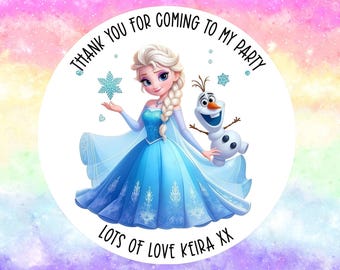 24 Personalised Frozen - Elsa & Olaf Party/ Birthday stickers / Sweet Cones/ Party favours /Cupcake/ Party bag Stickers