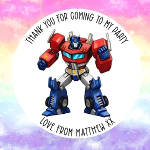 24 Personalised Transformers -  Party/ Birthday stickers / Sweet Cones/ Party favours /Cupcake/ Party bag Stickers