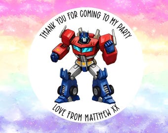 24 Personalised Transformers -  Party/ Birthday stickers / Sweet Cones/ Party favours /Cupcake/ Party bag Stickers