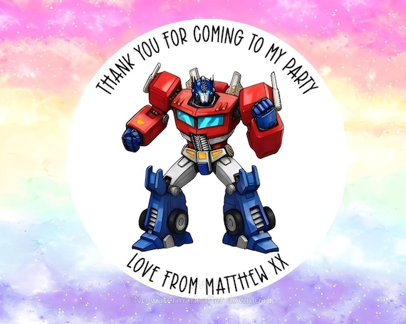 24 Personalised Transformers -  Party/ Birthday stickers / Sweet Cones/ Party favours /Cupcake/ Party bag Stickers