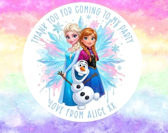 24 Personalised Frozen  -  Party/ Birthday stickers / Sweet Cones/ Party favours /Cupcake/ Party bag Stickers