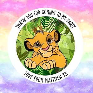 24 Personalised The Lion King  -  Party/ Birthday stickers / Sweet Cones/ Party favours /Cupcake/ Party bag Stickers