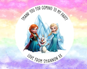 24 Personalised Frozen -  Party/ Birthday stickers / Sweet Cones/ Party favours /Cupcake/ Party bag Stickers