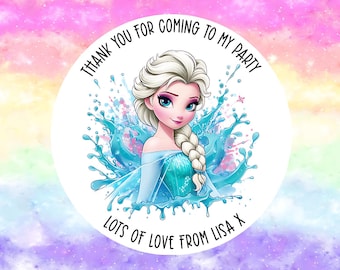 24 Personalised Frozen - Elsa  Party/ Birthday stickers / Sweet Cones/ Party favours /Cupcake/ Party bag Stickers