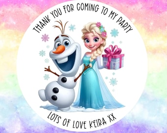 24 Personalised Frozen - Elsa & Olaf Party/ Birthday stickers / Sweet Cones/ Party favours /Cupcake/ Party bag Stickers