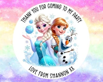 24 Personalised Frozen Party/ Birthday stickers / Sweet Cones/ Party favours /Cupcake/ Party bag Stickers