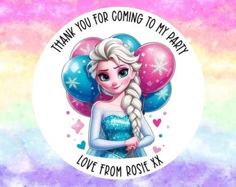 24 Personalised Frozen - Elsa Party/ Birthday stickers / Sweet Cones/ Party favours /Cupcake/ Party bag Stickers
