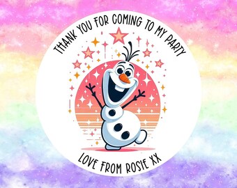 24 Personalised Olaf - Frozen Party/ Birthday stickers / Sweet Cones/ Party favours /Cupcake/ Party bag Stickers
