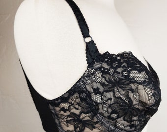 Buy Vintage Black Lace Padded Bra No Underwire Estimated Size 32B
