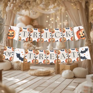 Trick or Treat Halloween Banner, Happy Halloween Banner, Halloween Decorations, Halloween garland, Printable Banner, Halloween Party Decor