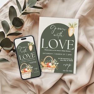 Locally Grown Baby Shower Invitation, Farmers Market Baby Shower Invite, Homegrown, Printed or Instant Editable Template, Little Sprout deco