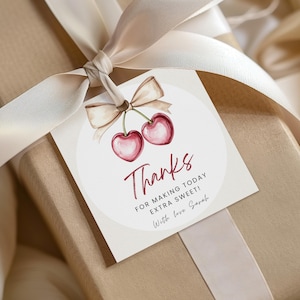 Cherry on Top Baby Shower Favor Tags, Printable Thank You Tags, Cherry Theme Party Favors for Girls, Thank You Labels for Parties