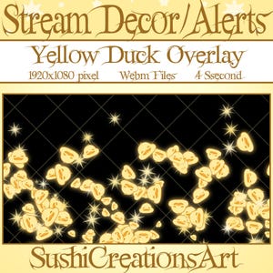 3 decoraciones animadas para transmisiones: superposición de Twitch de un pato amarillo kawaii cayendo, alerta de pollo patito lofi, donaciones, regalos, suscripciones, ánimo, propina, suscriptor, seguidor