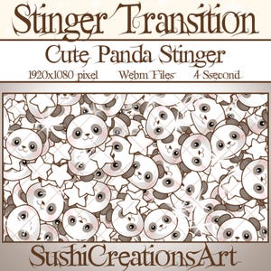 Superposición de Twitch de un panda adorable, transición de aguijón animado, transición de escena de transmisión de oso blanco y negro pastel kawaii, OBS, YouTube, recurso de Vtuber