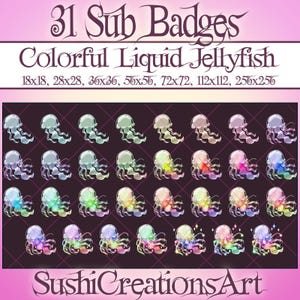 31 Kawaii Jellyfish Twitch Sub Badges, Sea Animal Bit, Winter Snow Sealife Twitch Overlay, Ocean Undersea Stream Gamer Vtuber OBS Youtube
