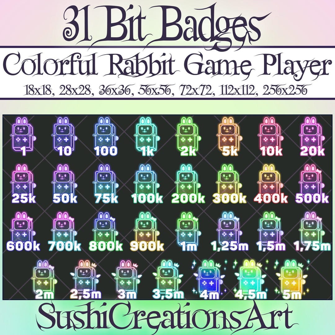 Meeting Roles Rabbit Icons 31 Kawaii Neon Colorful Bunny Game Player Twitch Bit Badges, Easter ...