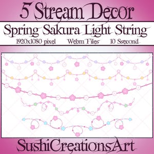 5 Animated Stream Decoration: Cute Pink Sakura Twinkle Light String Twitch Overlay, Spring Cherry Blossom, Lollipop Light Chain Alert Asset